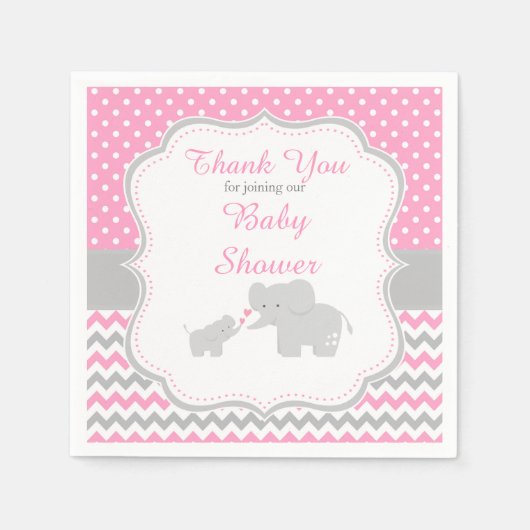 Elephantisches Pink und Graues Baby Dusche Party Serviette (Vorderseite)