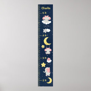 Elephantisches rosa und navy Growth Chart Poster