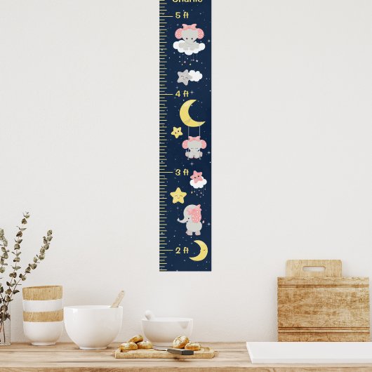 Elephantisches rosa und navy Growth Chart Poster (Küche)