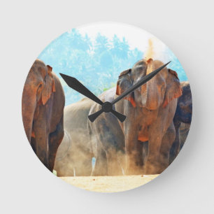 Elephants Animals Safari Destiny Peace Liebe Runde Wanduhr