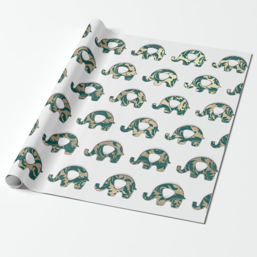 Elephants Aquamarin Champaigne Geschenkpapier (Ungerollt)