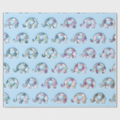 Elephants Baby Dusche Pink Blue Boy Girl Lila Geschenkpapier (Flach)