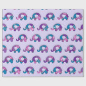 Elephants Baby Duwer Lavender Lila Aquamarin Blue Geschenkpapier (Flach)