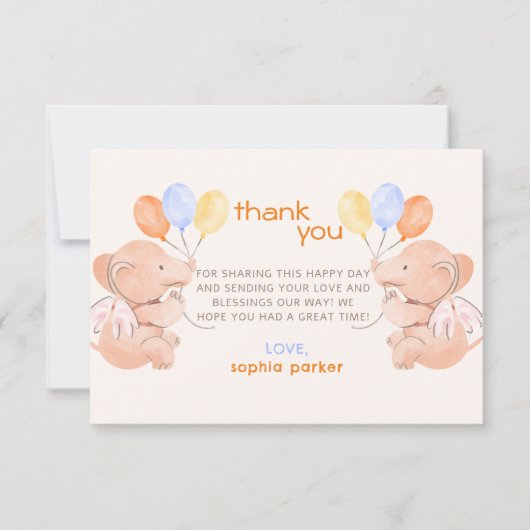 Elephants Babydusche Dankeskarte (Vorderseite)