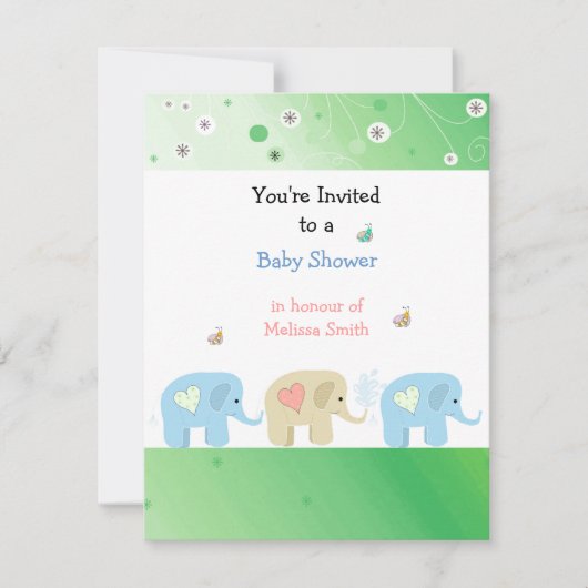 Elephants Babydusche Einladung (Vorderseite)