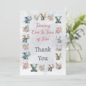 Elephants Boho Jungle Blume Grau Danke Karte (Stehend Vorderseite)