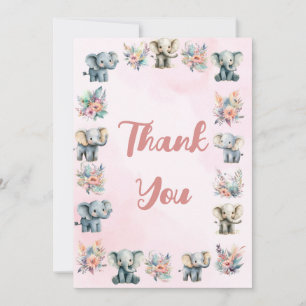 Elephants Boho Jungle Blume Rosa Dankeschön-Karte Einladung
