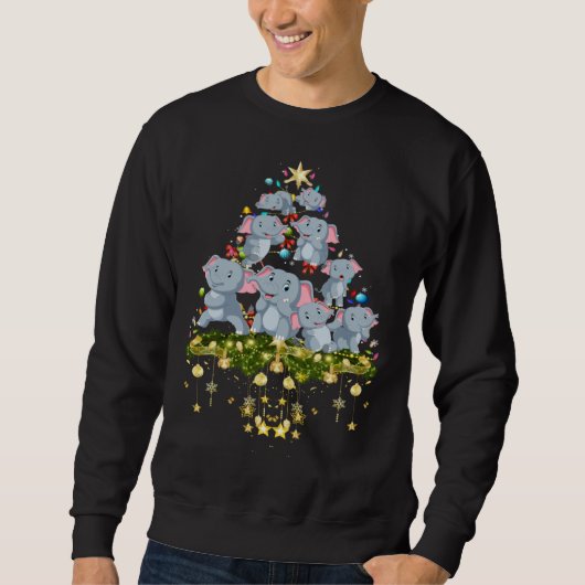Elephants Christmas Tree Lights Holiday Elephant Sweatshirt (Vorderseite)