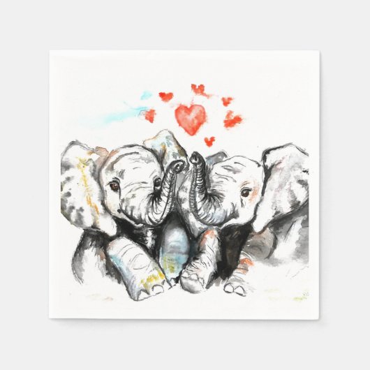 Elephants Couple Liebe Napkins Malerei Serviette (Vorderseite)