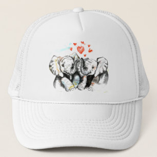 Elephants Couple Liebe Trucker Hat Malerei Truckerkappe