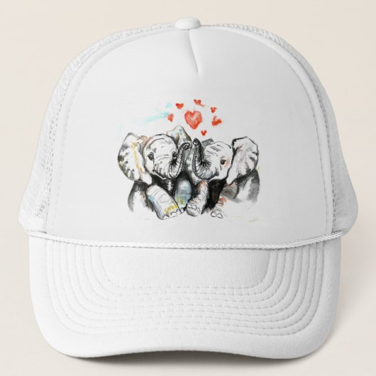 Elephants Couple Liebe Trucker Hat Malerei Truckerkappe (Vorderseite)