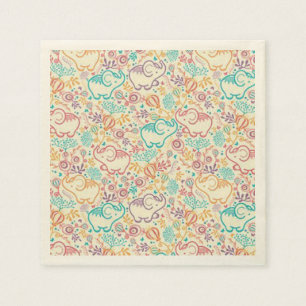 Elephants Ecru Standard Cocktail Papier Napkins Serviette