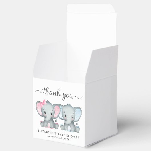 Elephants Girl Boy Twins Baby Dusche Vielen Dank Geschenkschachtel (Geöffnet)