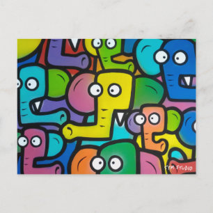 ELEPHANTS GRAFFITI Postcard Postkarte