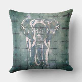 Elephants in the Art of Japanese Dye, Tribal Green Kissen