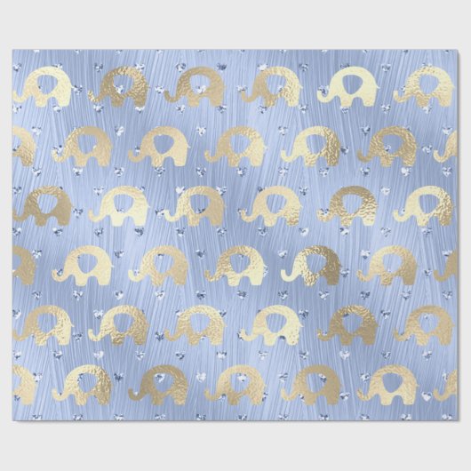 Elephants Metalli Hearts Gold Blue Celestial Geschenkpapier (Flach)