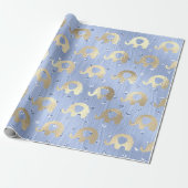 Elephants Metalli Hearts Gold Blue Celestial Geschenkpapier (Ungerollt)