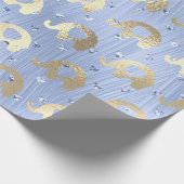 Elephants Metalli Hearts Gold Blue Celestial Geschenkpapier (Ecke)