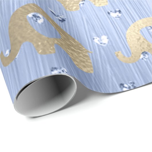 Elephants Metalli Hearts Gold Blue Celestial Geschenkpapier (Rolleneckpunkt)
