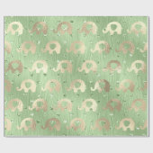 Elephants Metalli Hearts Gold Mint Baby Girl Geschenkpapier (Flach)