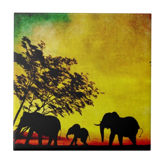 Elephants Sunset Fliese (Vorderseite)