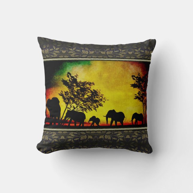 Elephants Sunset Kissen (Vorderseite)
