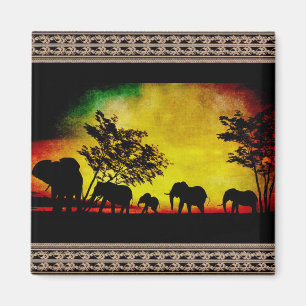 Elephants Sunset Magnet