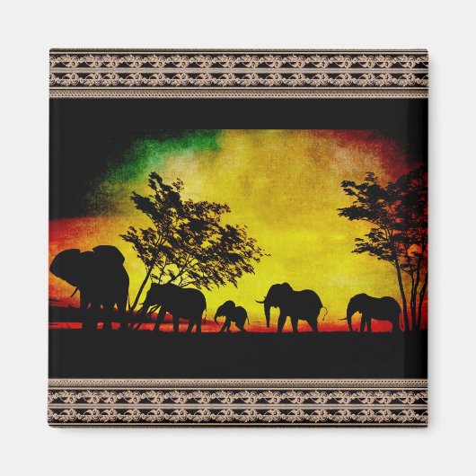 Elephants Sunset Magnet (Vorne)