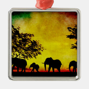 Elephants Sunset Ornament Aus Metall