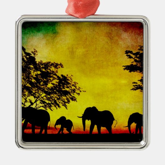 Elephants Sunset Ornament Aus Metall (Vorne)