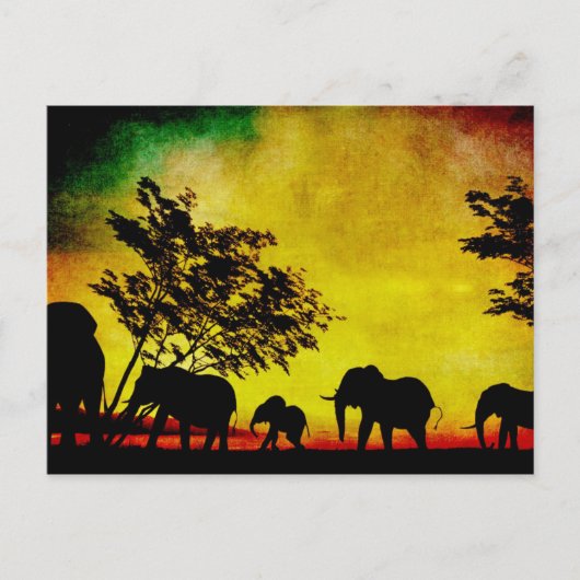 Elephants Sunset Postkarte (Vorderseite)
