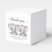 Elephants Twin Girls Babydusche Danke Geschenkschachtel (Vorderseite)