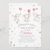 Elephants with Baloons Girl Baby Shower Invitation Einladung (Vorne/Hinten)