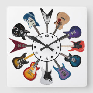 Eletro-Gitarre Kreis Weiß Quadratische Wanduhr