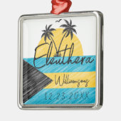 Eleuthera Bahamas Flag Palm Tree Sunset Souvenirs Ornament Aus Metall (Links)