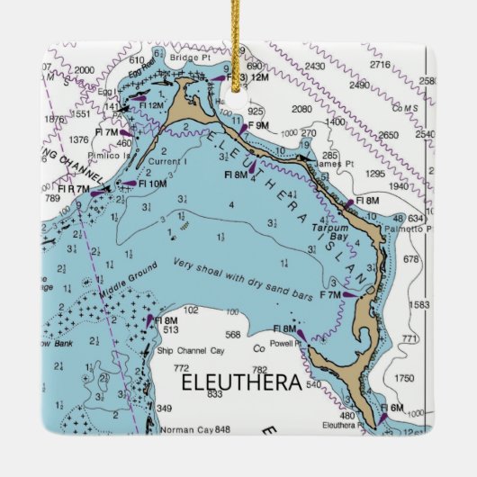 Eleuthera Island Bahamas Chart Keramikornament (Rückseite)