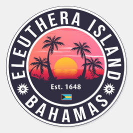 Eleuthera Island Bahamas Retro Sunset Souvenirs Runder Aufkleber