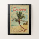 Eleuthera Palm Tree Vintage Reise Puzzle<br><div class="desc">Ein einzigartig Retro Mitte des Jahrhunderts moderne Eleuthera Bahamas Kunstdruck in Vintage Reise Poster Stil. Es verfügt über eine geschwungene Palme am Sandstrand mit Ozean unter einem blauen bewölkten Himmel.</div>
