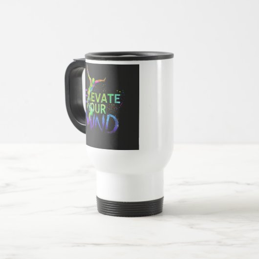 "Elevante your Mind" Reisecoffee Mug Reisebecher (Vorderseite Links)