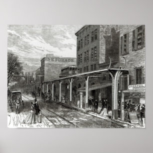 Elevated Railway in Greenwich Street, New York Poster