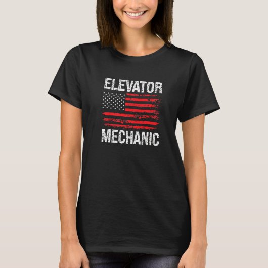Elevator Mechanic Technician US American Flag Dist T-Shirt (Vorderseite)