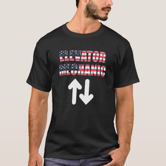 Elevator Mechanic USA American Flag Lift Technicia T-Shirt (Vorderseite)