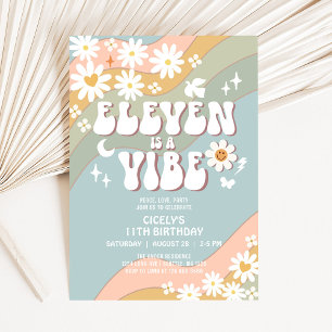 ELEVEN ist ein Vibe Daisy Hippie 70er Retro Birthd Einladung