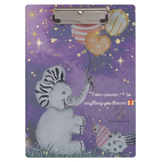 "Eleze Elephant & Polka Hen" Boganhues Abdeckung Klemmbrett (Vorderseite)