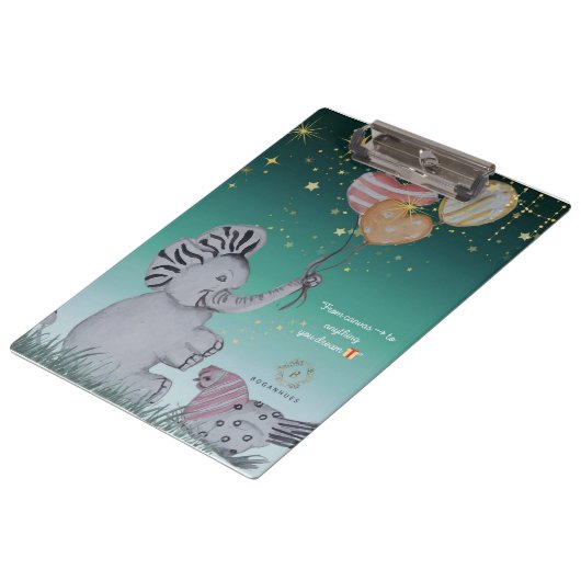 "Eleze Elephant & Polka Hen" Dreamy Notebook Cover Klemmbrett (Schrägansicht)