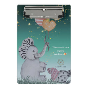 "Eleze Elephant & Polka Hen" Dreamy Notebook Cover Mini Klemmbrett