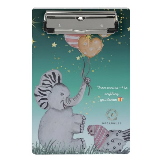 "Eleze Elephant & Polka Hen" Dreamy Notebook Cover Mini Klemmbrett (Vorderseite)