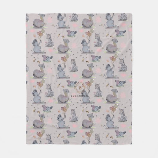 "Eleze Elephant & Polka Hen" Fleecedecke (Vorderseite)