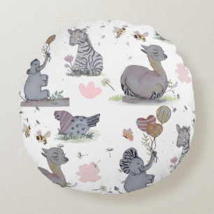 "Eleze Elephant & Polka Hen" Rundes Kissen