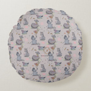 "Eleze Elephant & Polka Hen" Rundes Kissen
